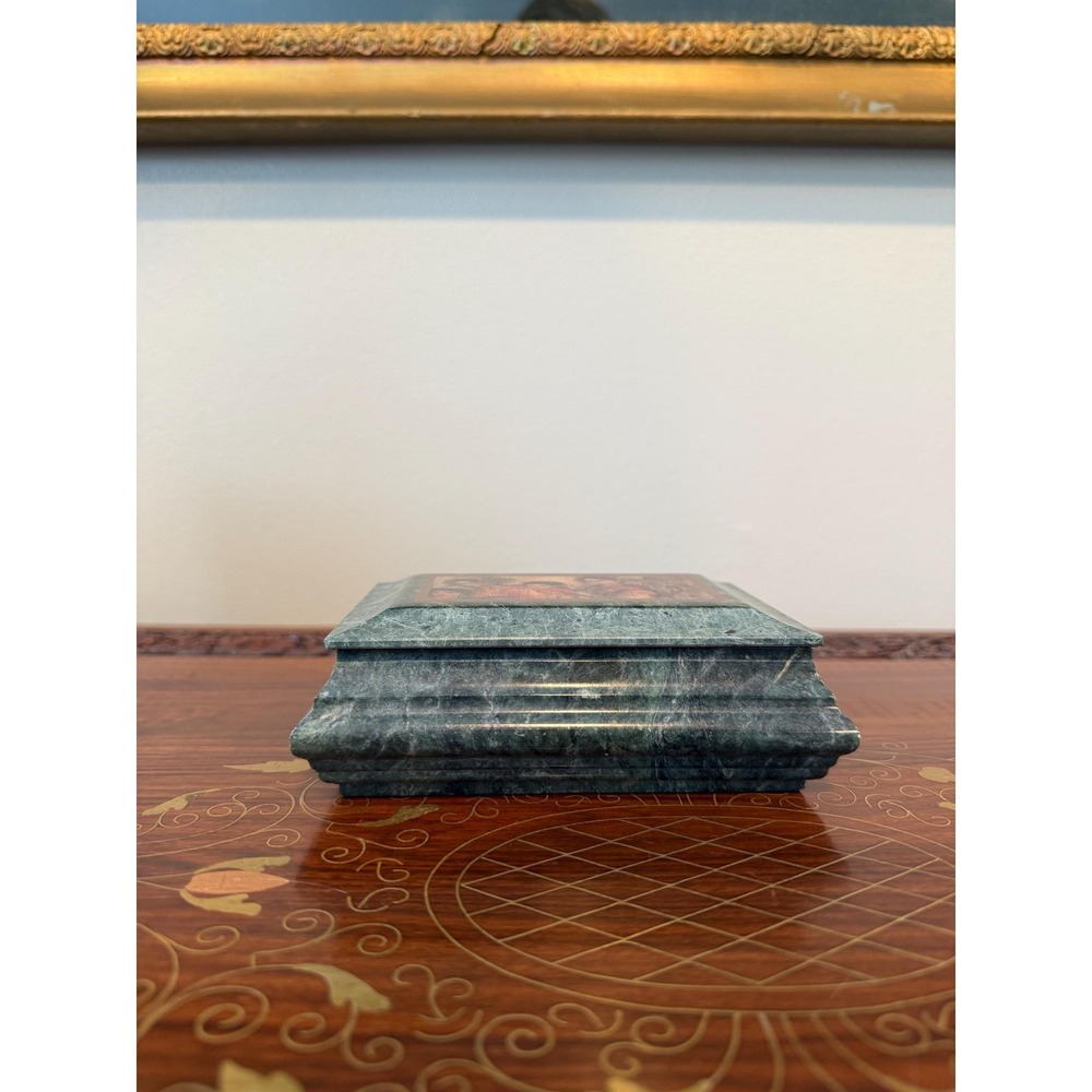 Vintage Edna Hibel Marble Jewelry Box - Signed Green Stone Trinket Box - Picture 8 of 15
